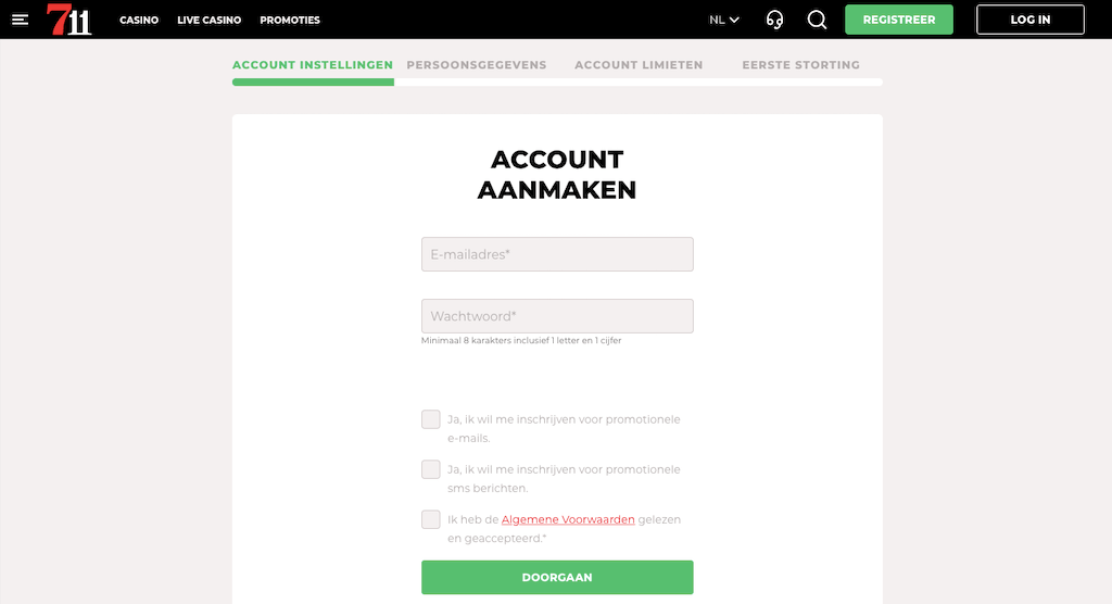 Account openen bij 711 casino