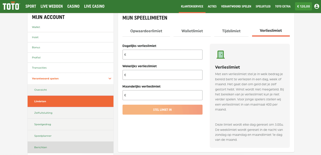 Verlieslimiet van TOTO Casino