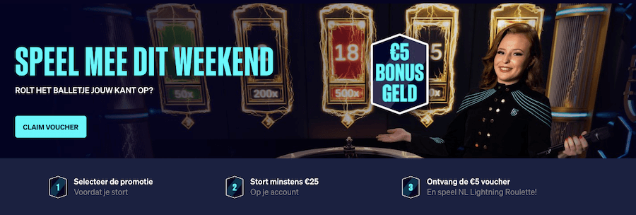 Casino Voucher Weekend bij BetCity.nl: €5 reload bonus voor NL Lightning Roulette!