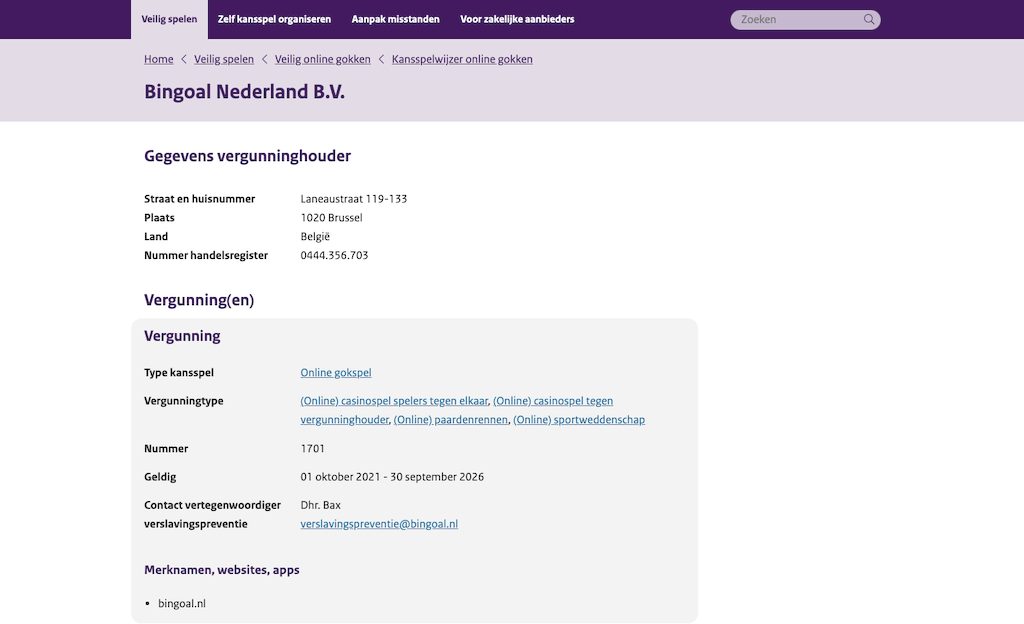 Bingoal is sinds oktober 2021 legaal in Nederland