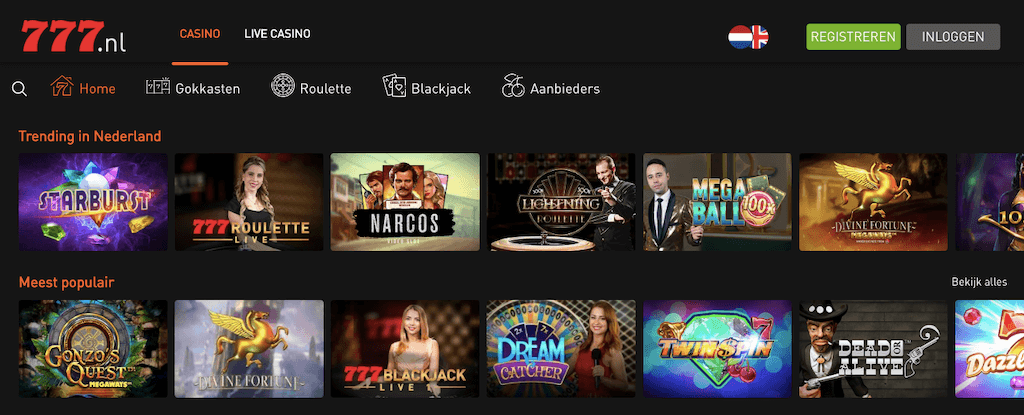 Spelaanbod van Casino777 Nederland