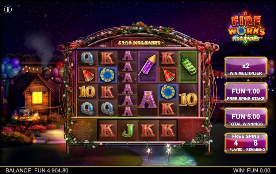 Free spins in Fireworks Megaways (Big Time Gaming)