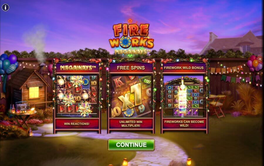 Startscherm van Fireworks Megaways (Big Time Gaming)