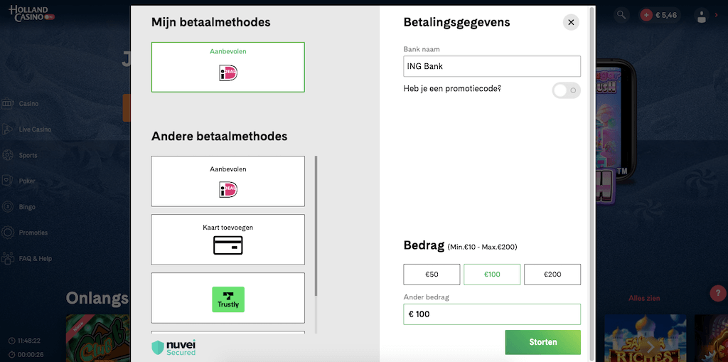 Geld storten bij Holland Casino Online