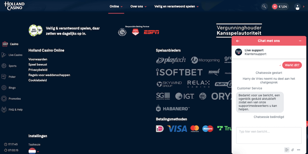 Klantenservice van Holland Casino Online