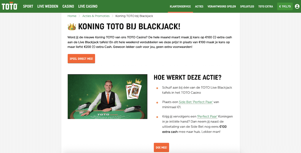 Koning TOTO Blackjack Promotie