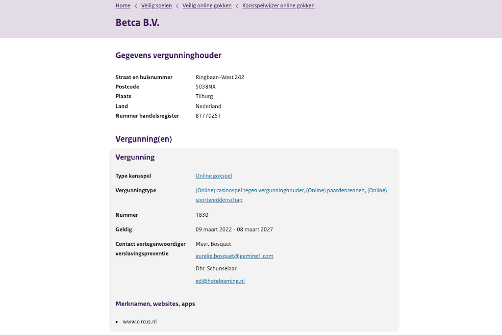 KSA vergunning Circus Casino