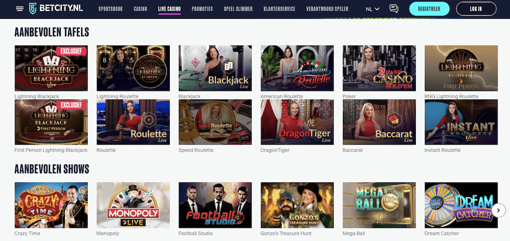 Het live casino van BetCity.nl