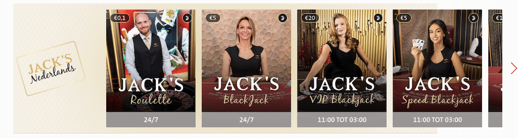 Nederlandse live casino games bij Jack's Casino