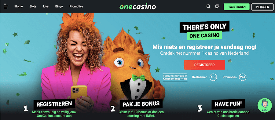Homepage van One Casino in Nederland
