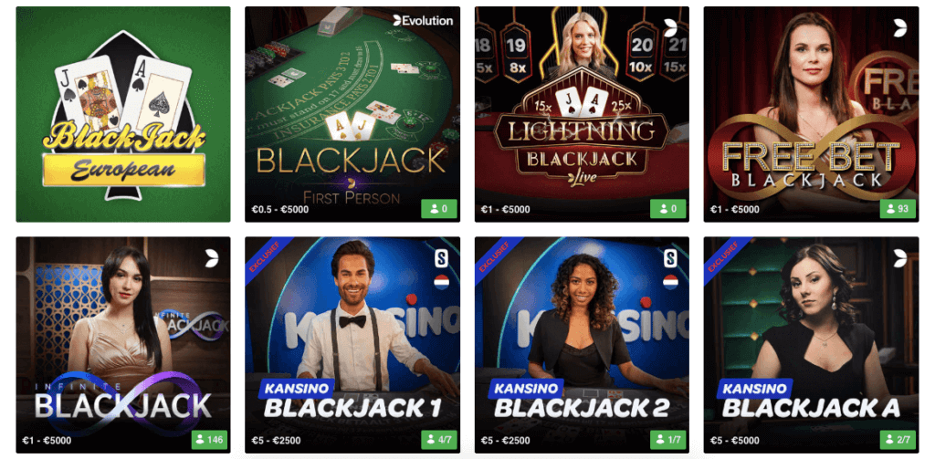 Online blackjack bij Kansino