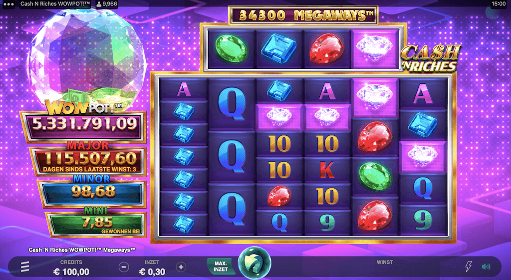 Cash ‘N Riches WOWPOT Megaways jackpot slot van Microgaming