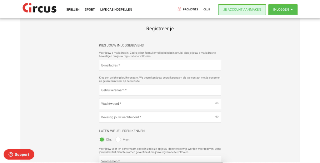 Account aanmaken bij Circus Casino