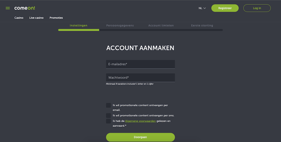 Account aanmaken bij ComeOn Casino Nederland