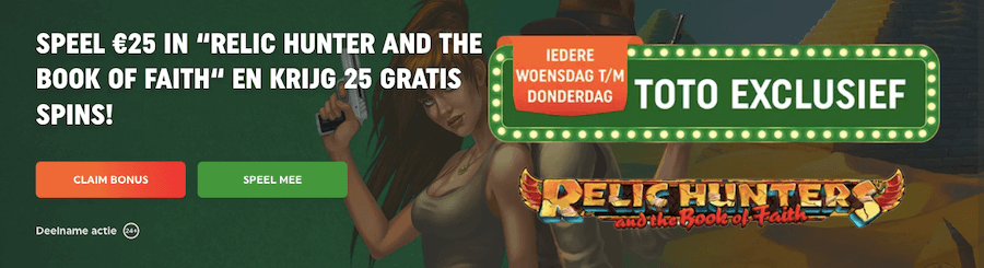 TOTO Exclusief: no wager bonus voor Relic Hunters and the Book of Faith!