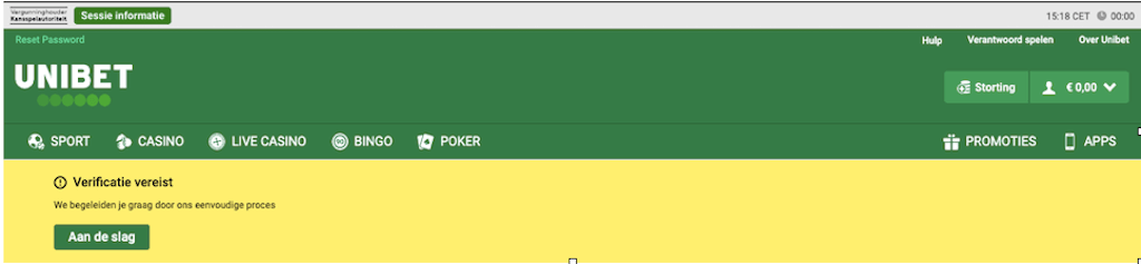 Unibet accountverificatie