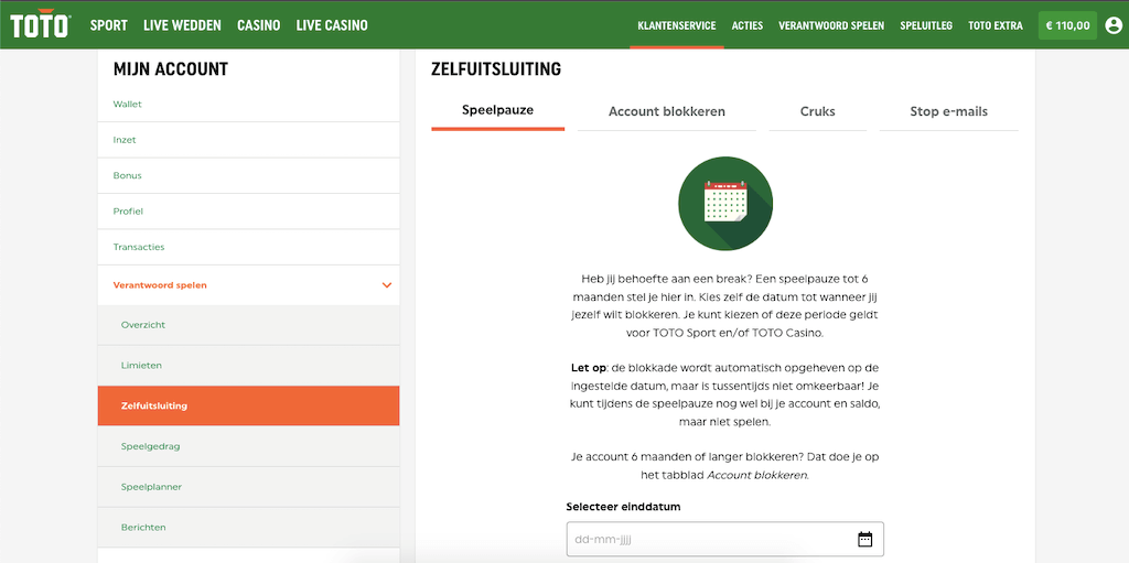 Zelfuitsluiting bij TOTO Casino
